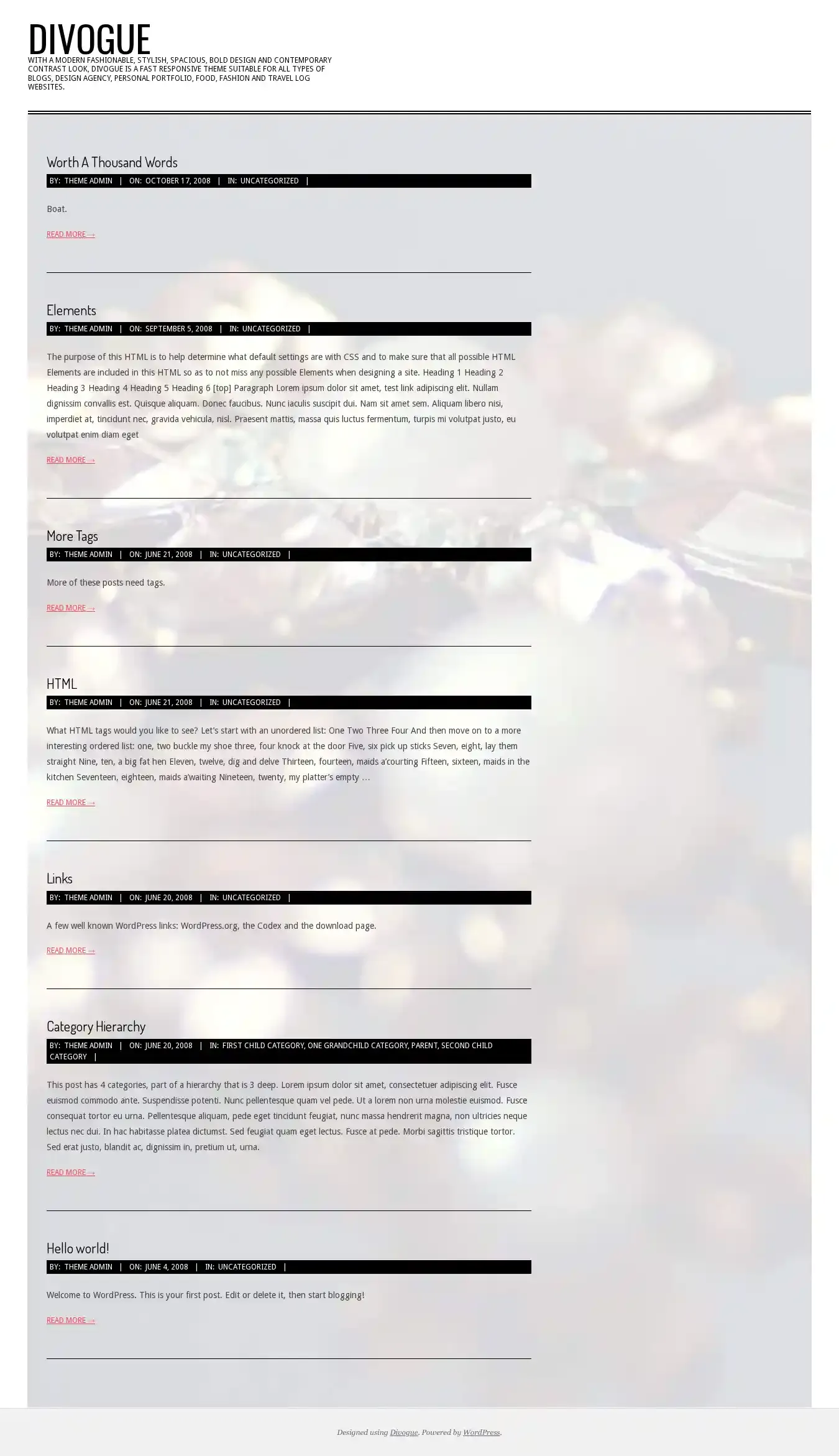 Divogue home page on desktop
