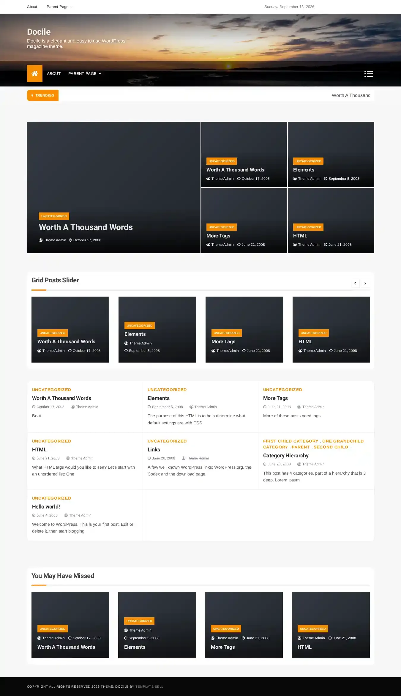 Docile home page on desktop