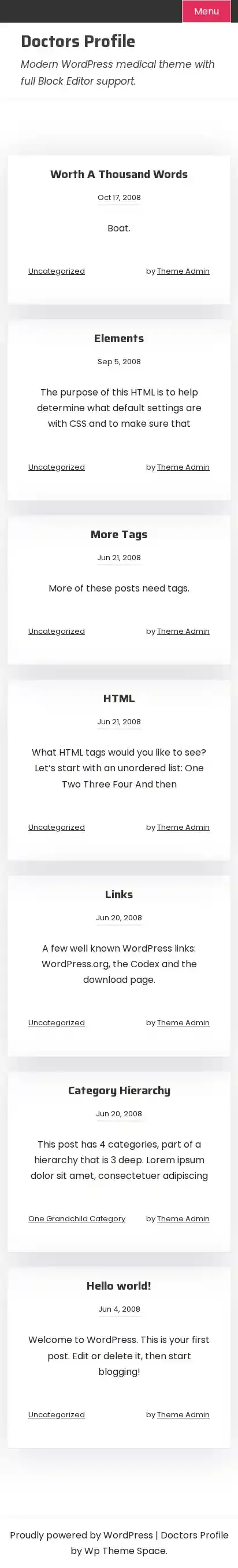 Doctors Profile home page on mobile