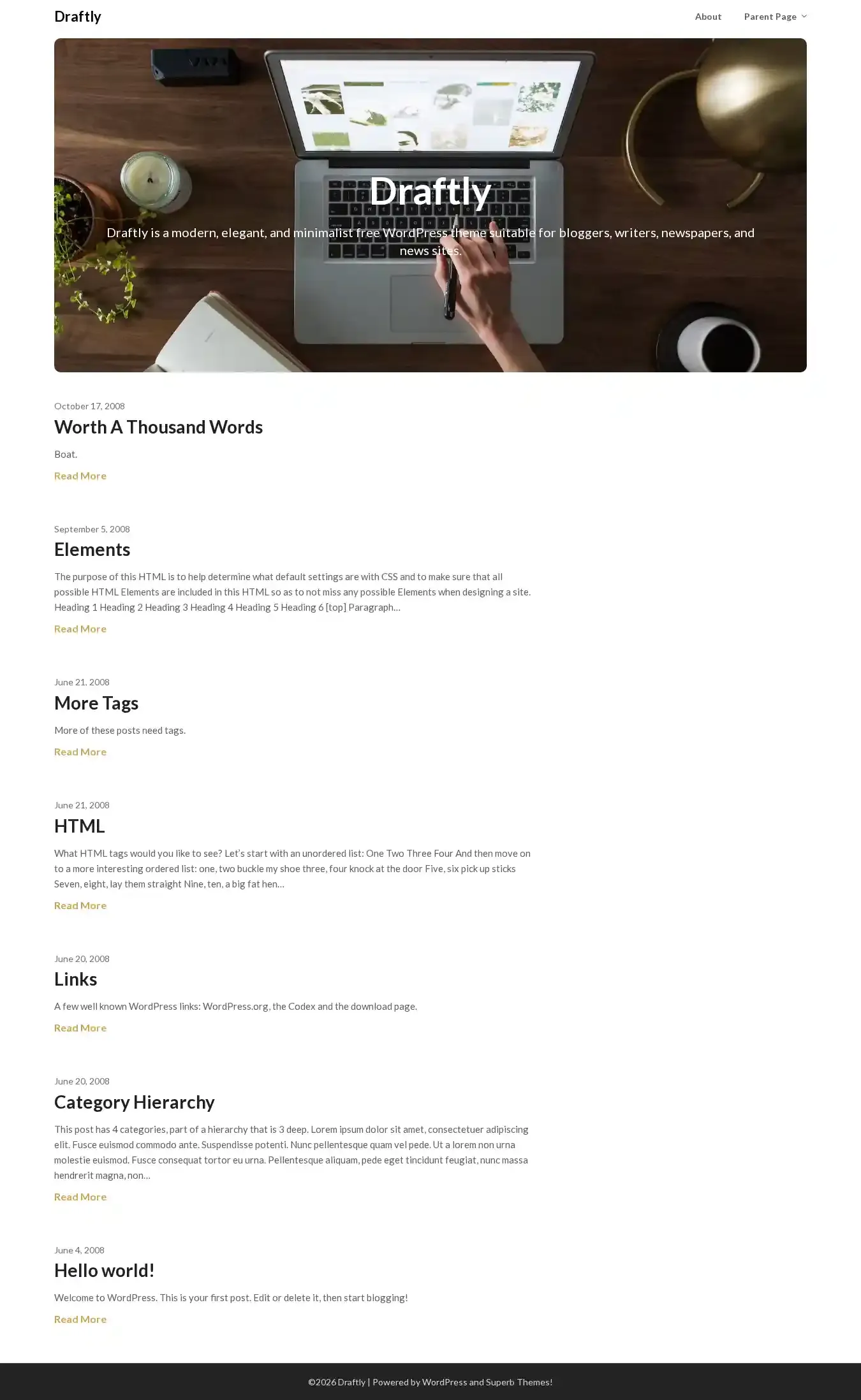 Draftly home page on desktop