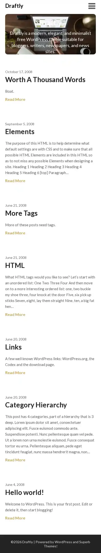 Draftly home page on mobile