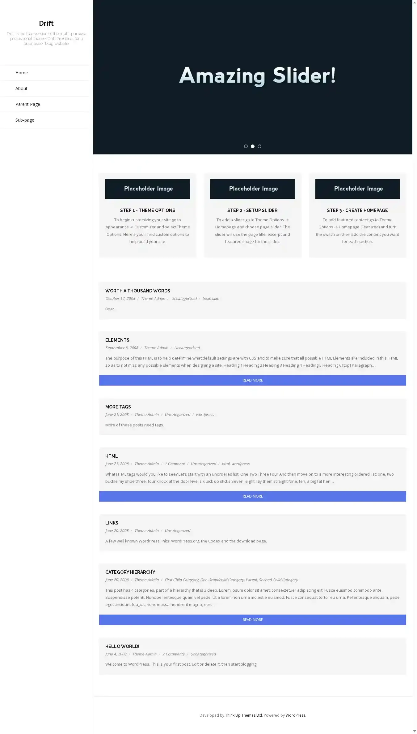 Drift home page on desktop
