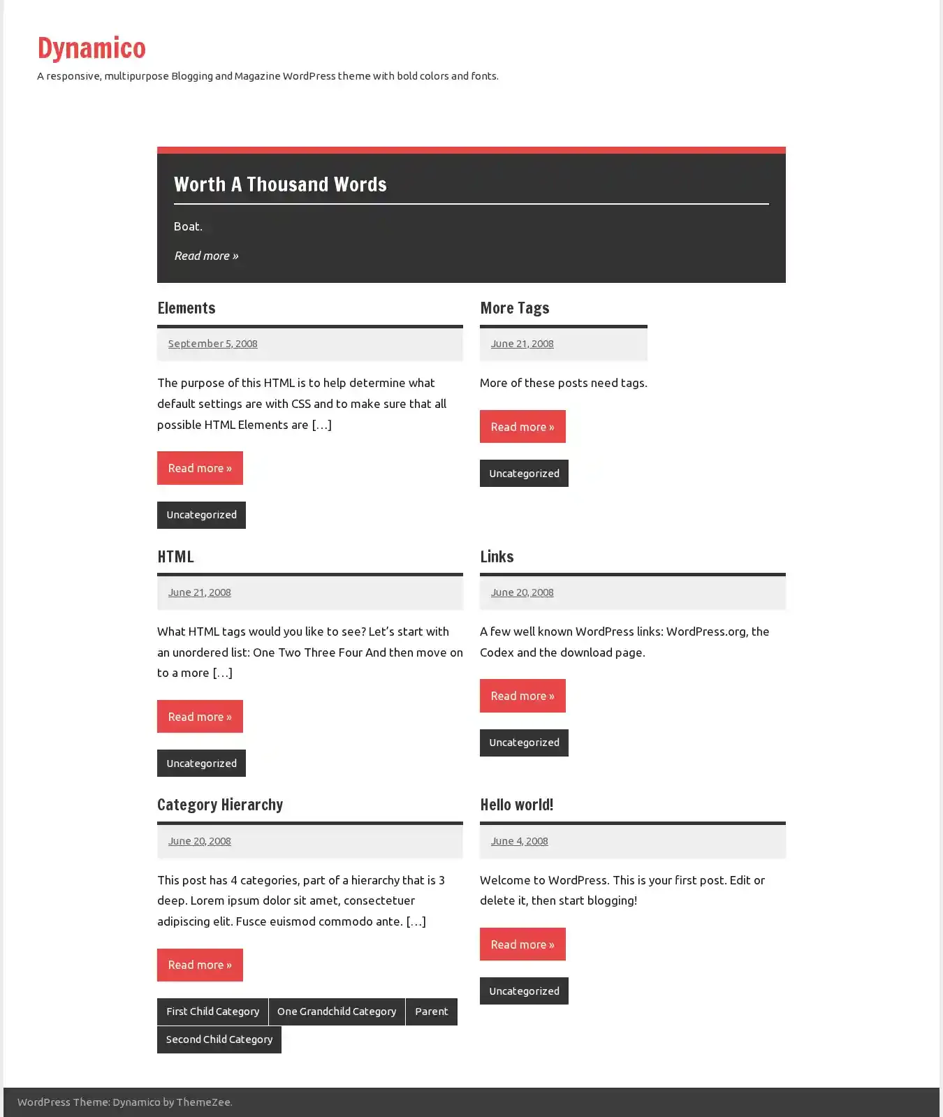 Dynamico home page on desktop