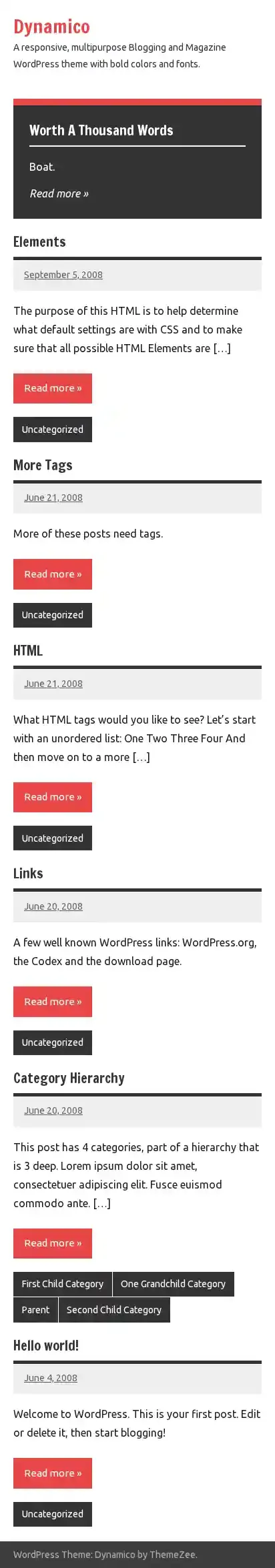 Dynamico home page on mobile