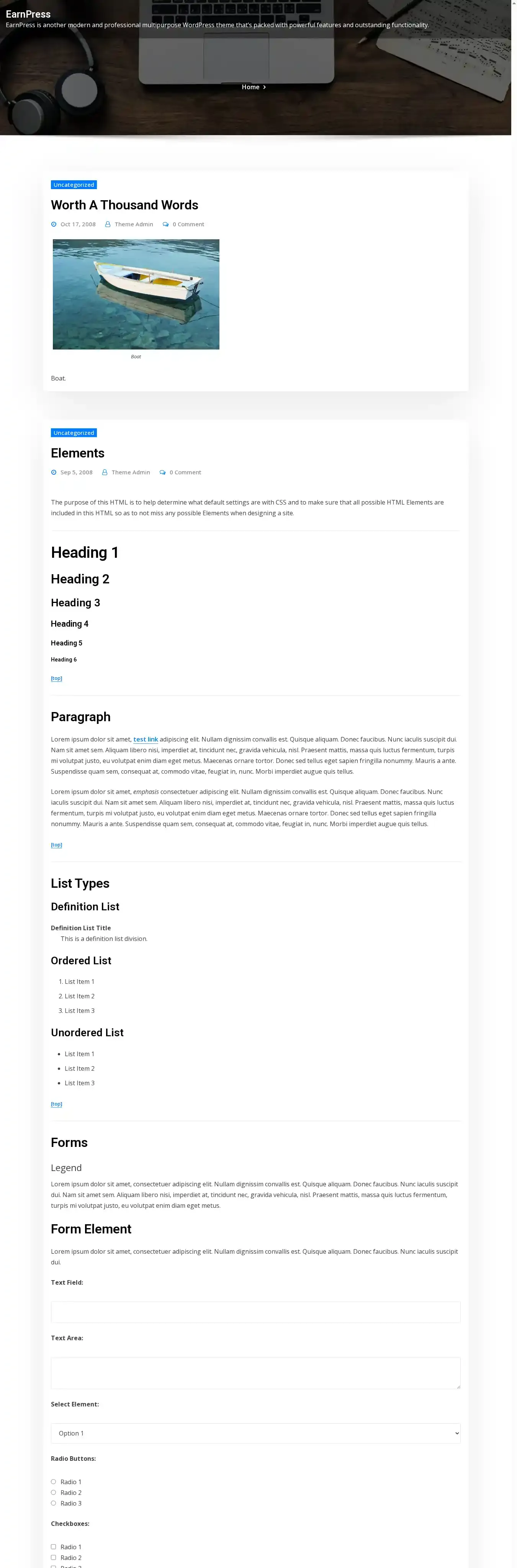 EarnPress home page on desktop