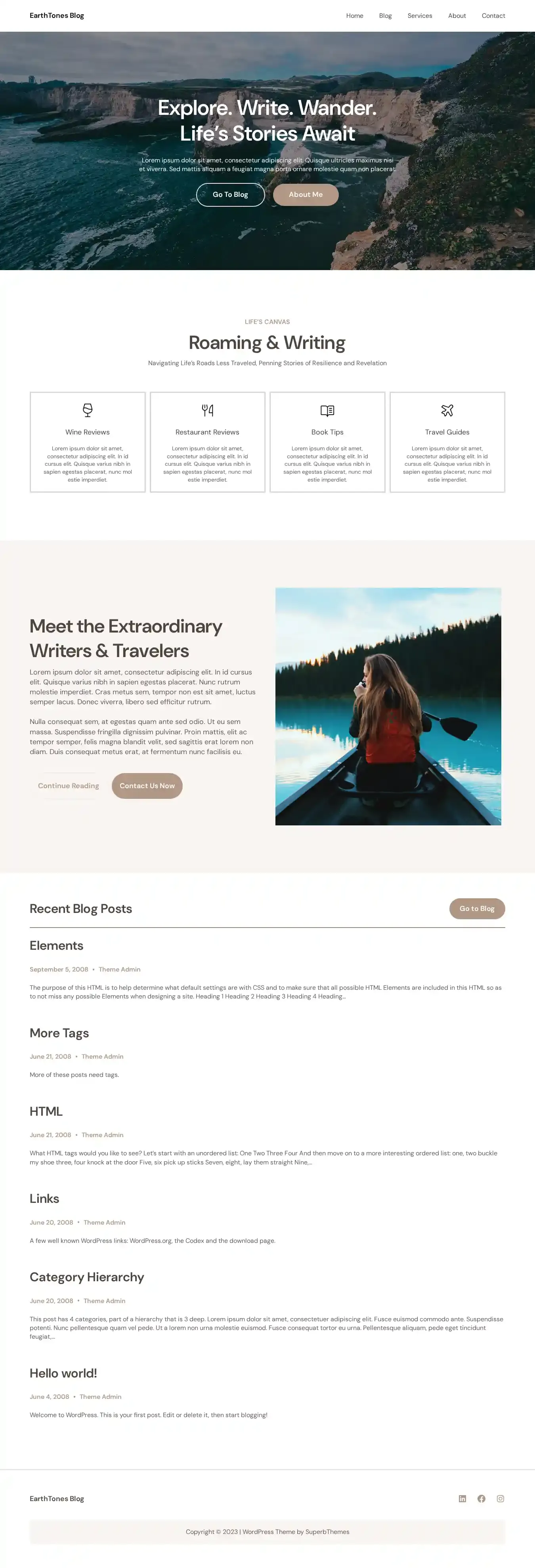 EarthTones Blog home page on desktop