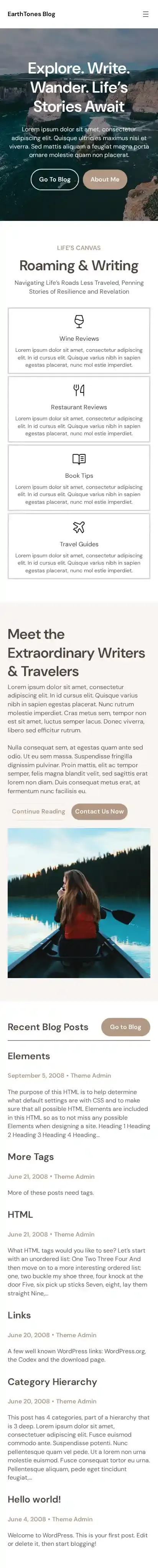 EarthTones Blog home page on mobile