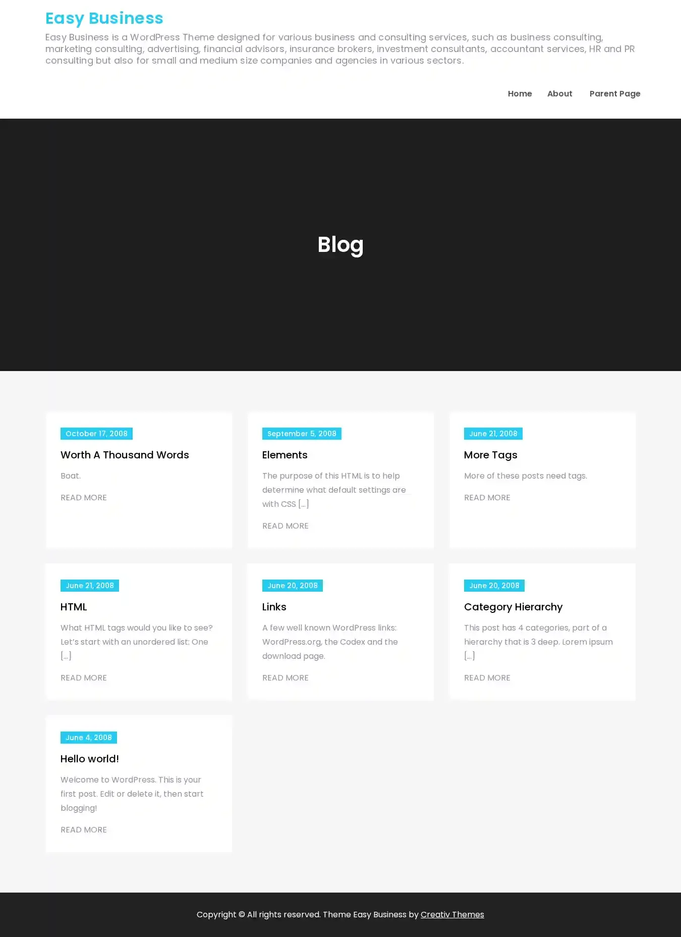 Easy Business home page on desktop