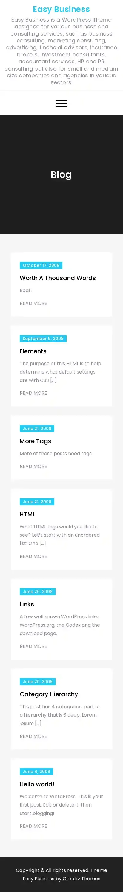 Easy Business home page on mobile