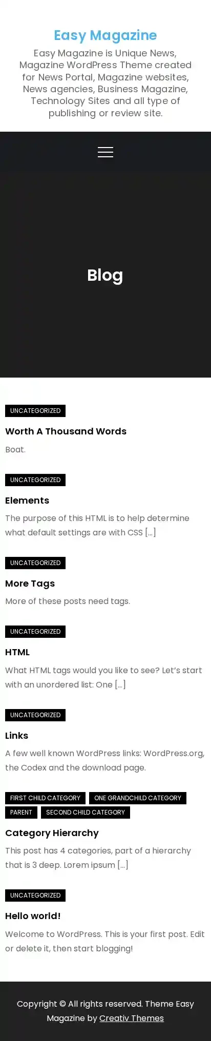 Easy Magazine home page on mobile