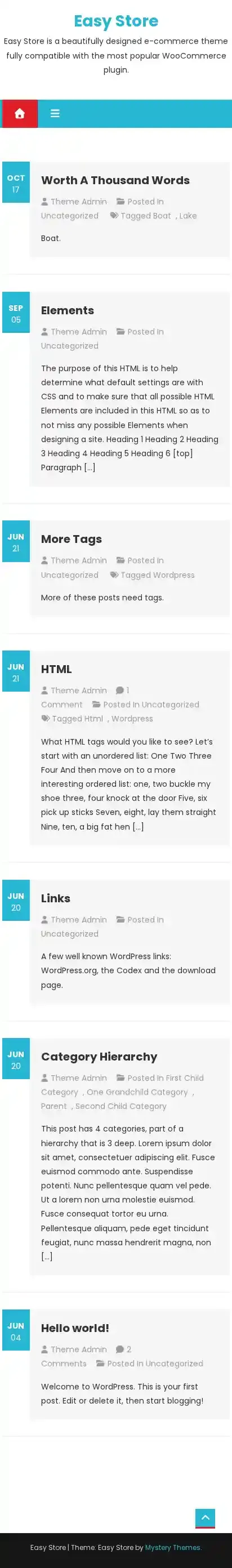 Easy Store home page on mobile