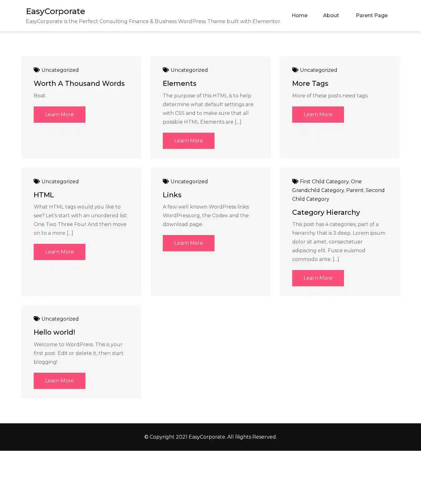 EasyCorporate home page on desktop