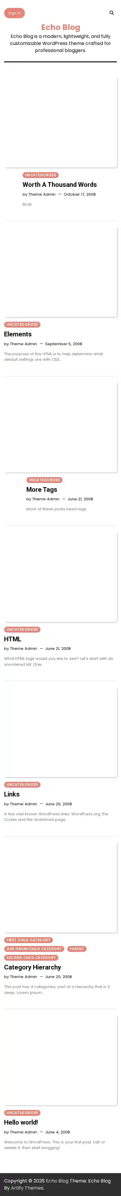 Echo Blog home page on mobile