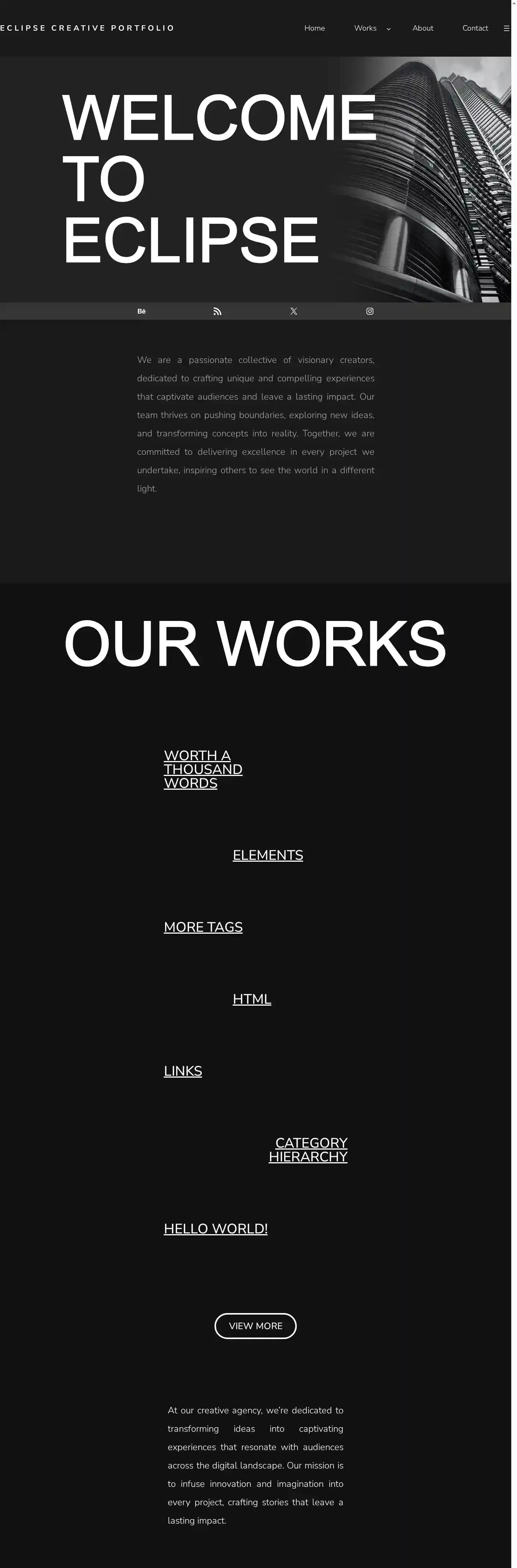 Eclipse Creative Portfolio home page on desktop