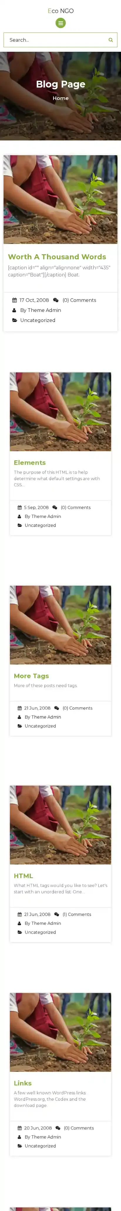 Eco NGO home page on mobile
