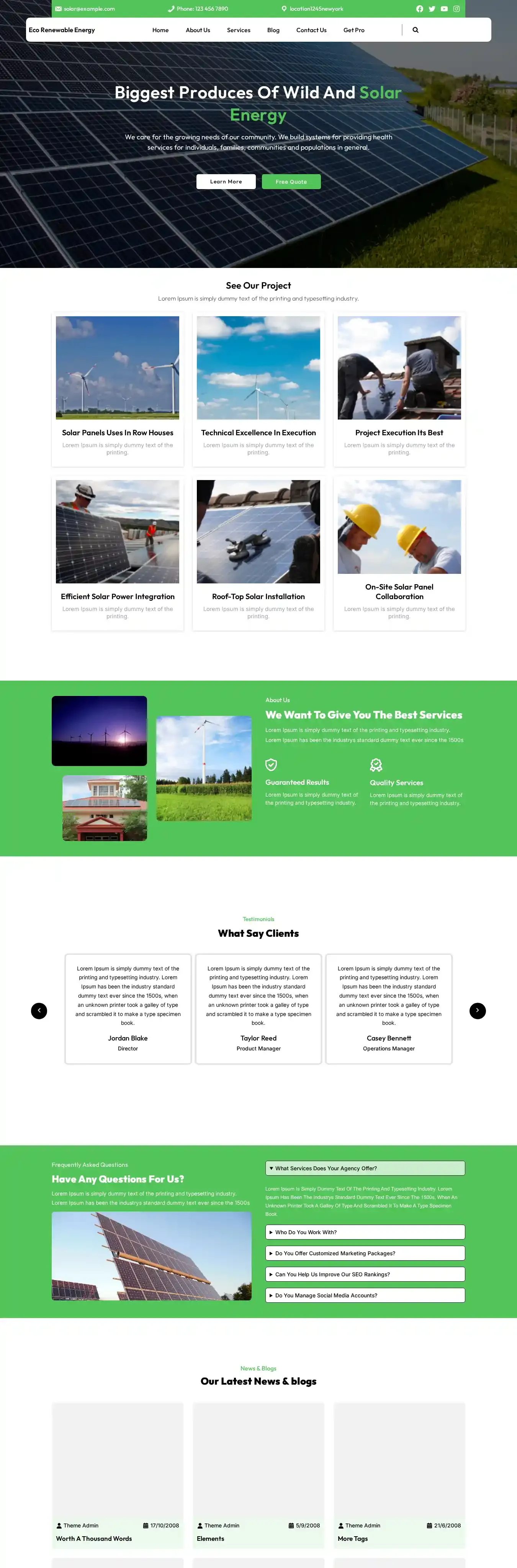 Eco Renewable Energy home page on desktop