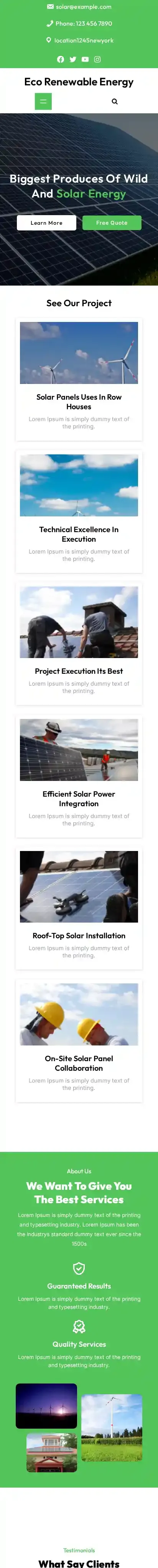 Eco Renewable Energy home page on mobile