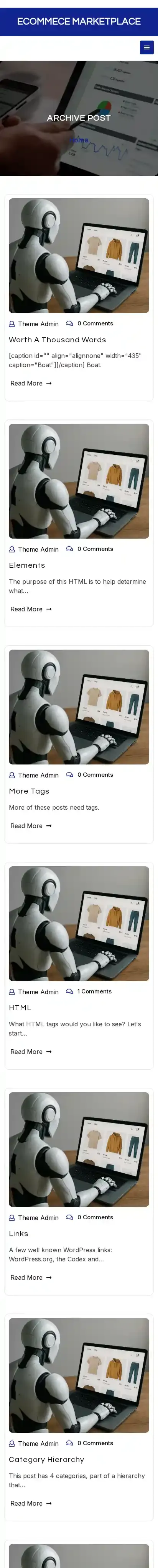 Ecommece Marketplace home page on mobile