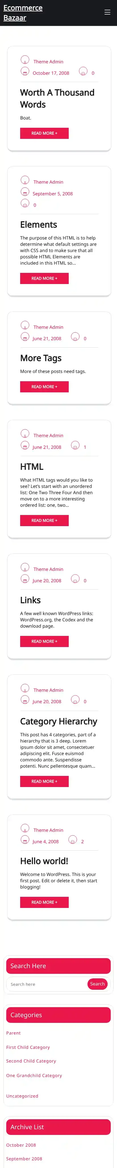 Ecommerce Bazaar home page on mobile