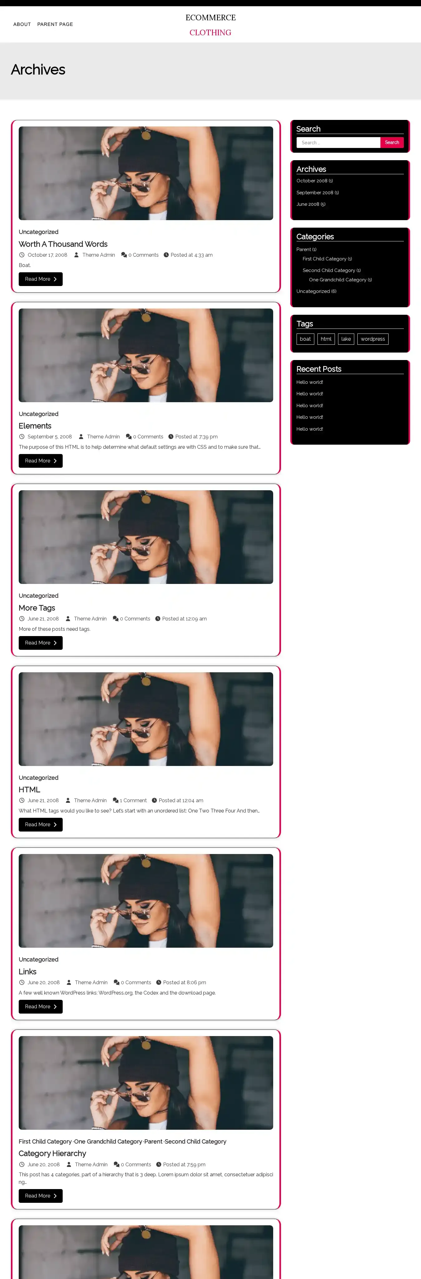 Ecommerce Clothing home page on desktop