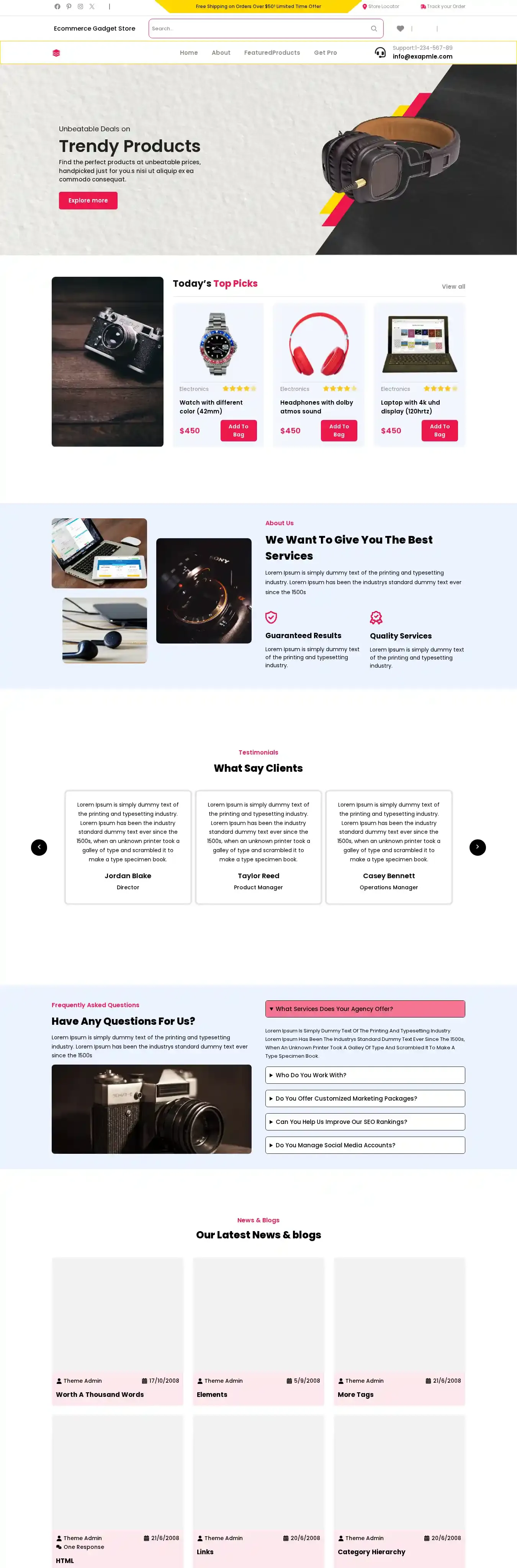 Ecommerce Gadget Store home page on desktop