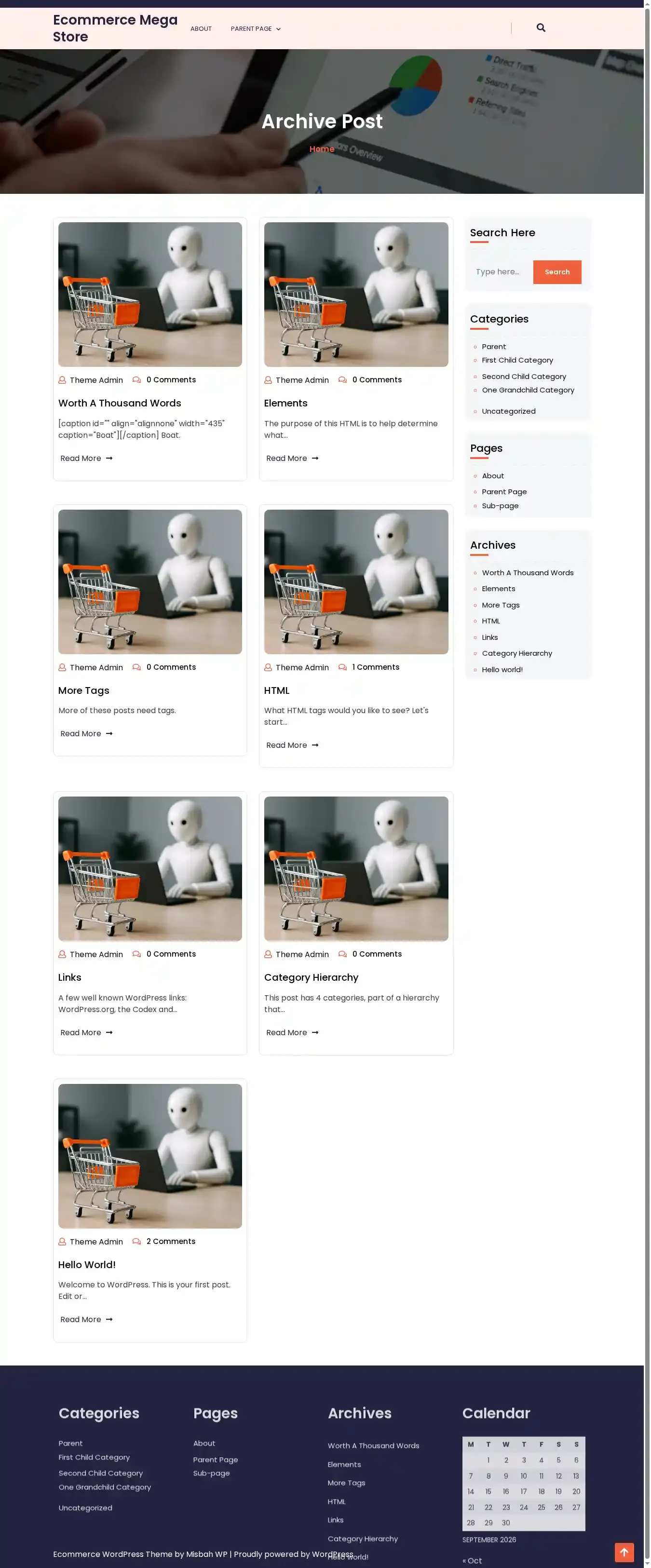 Ecommerce Mega Store home page on desktop