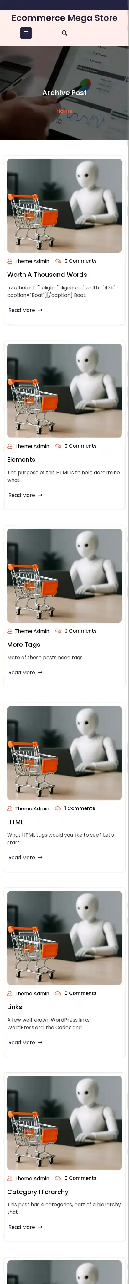 Ecommerce Mega Store home page on mobile