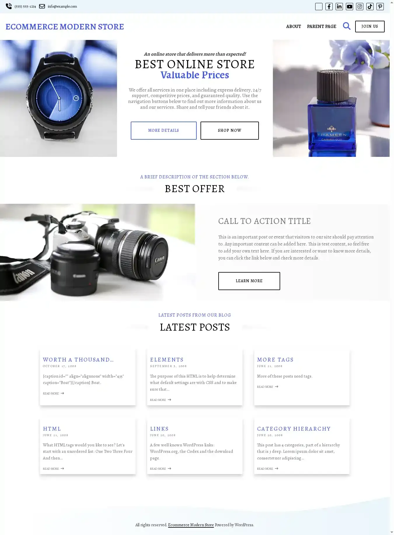 Ecommerce Modern Store home page on desktop
