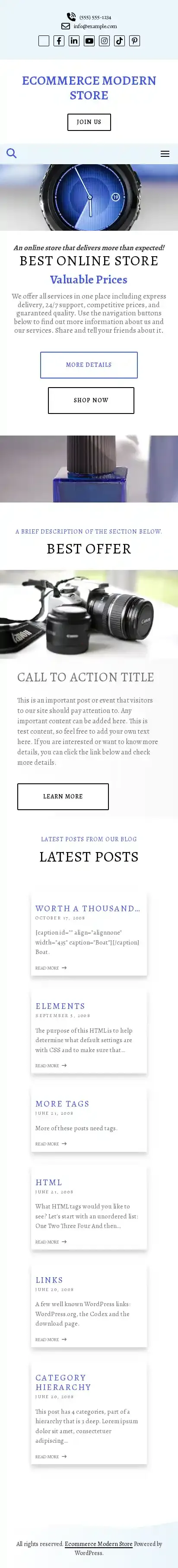 Ecommerce Modern Store home page on mobile