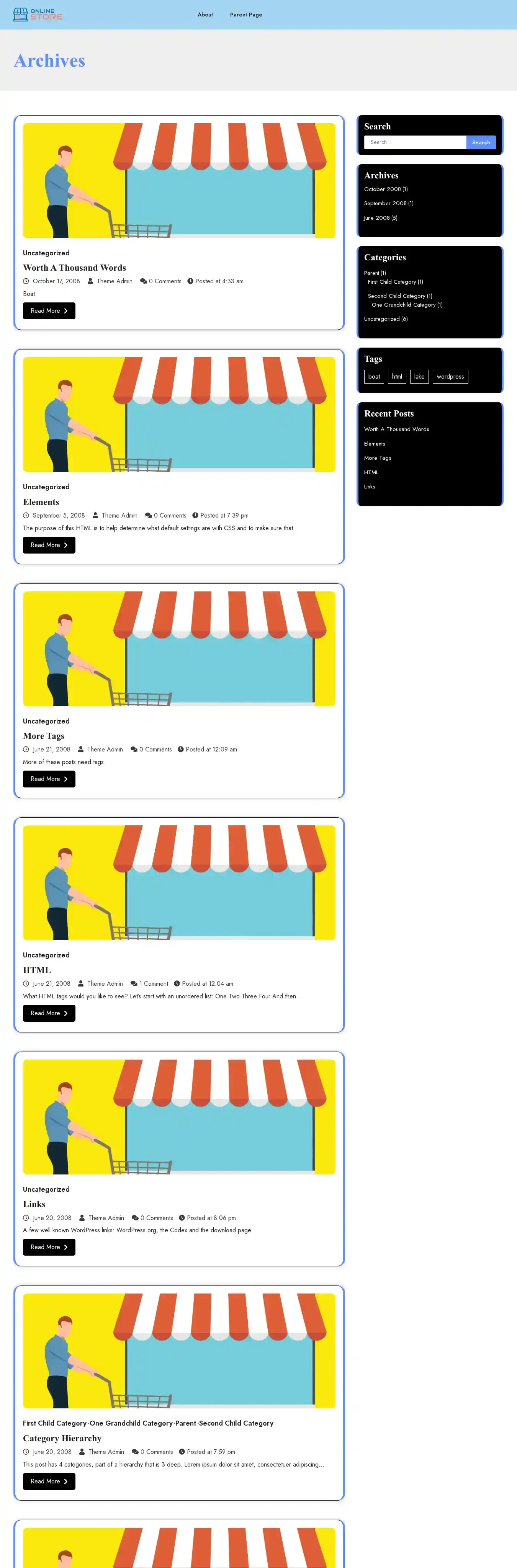 Ecommerce Online Store home page on desktop