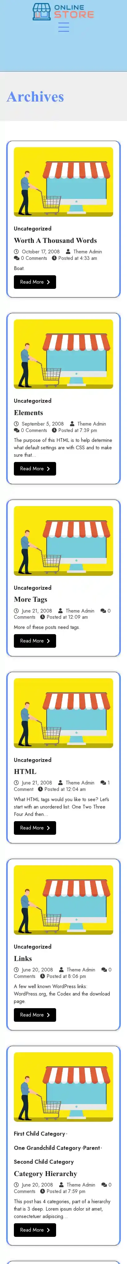 Ecommerce Online Store home page on mobile