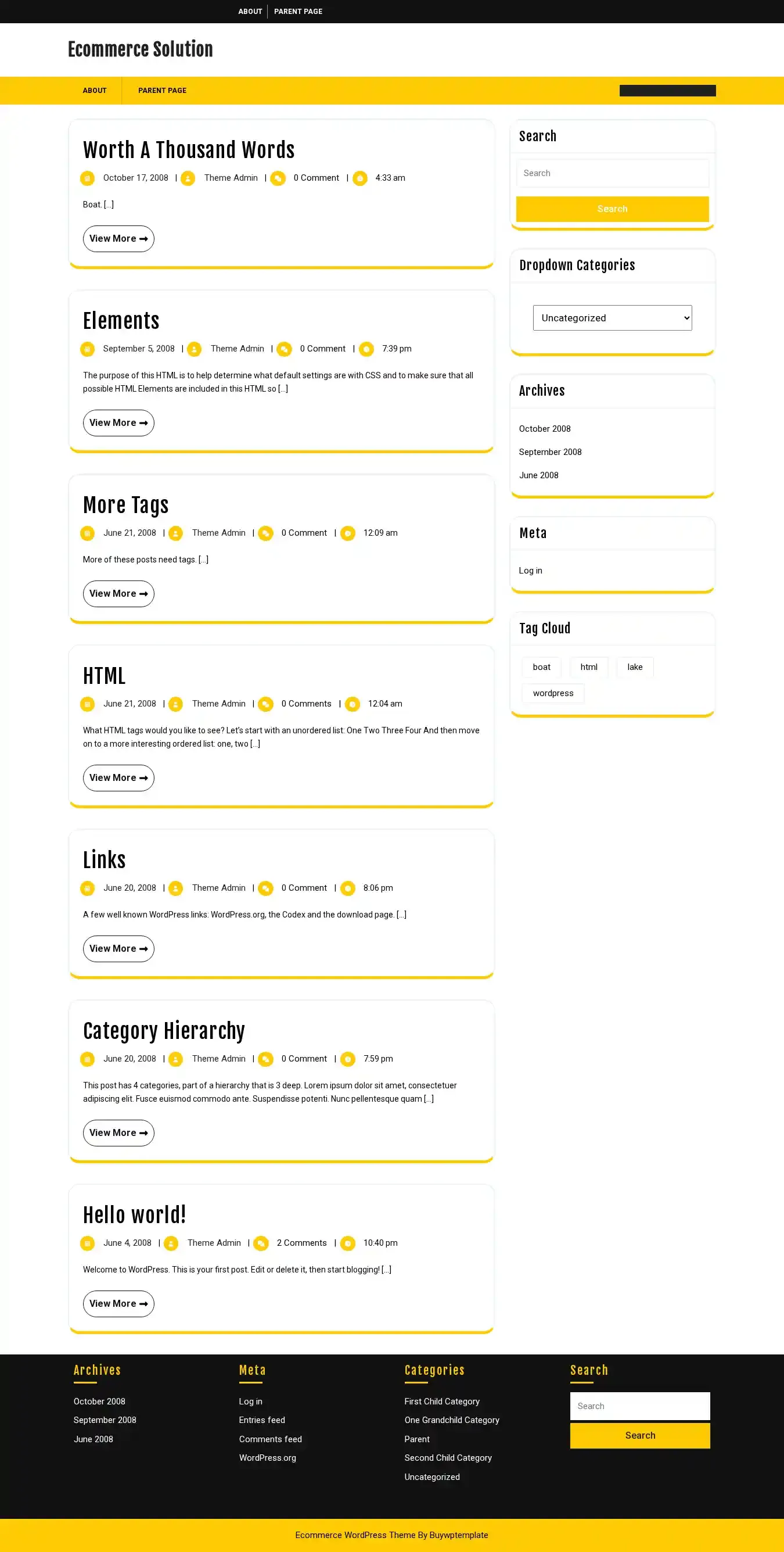 Ecommerce Solution home page on desktop