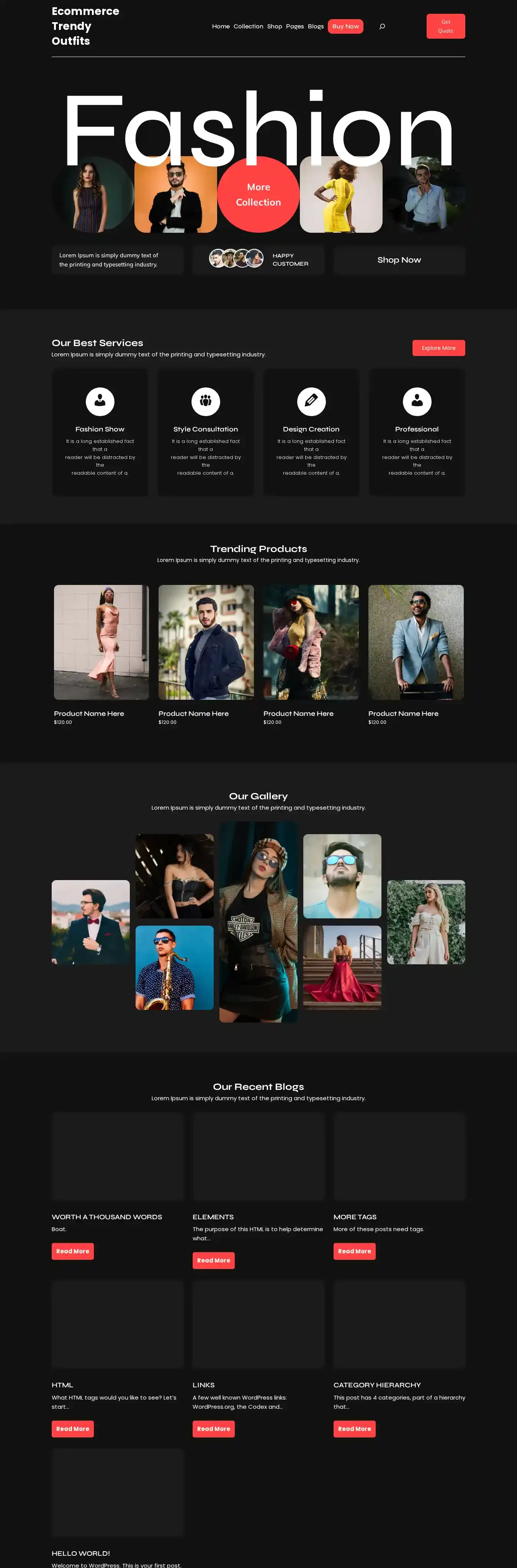 Ecommerce Trendy Outfits home page on desktop