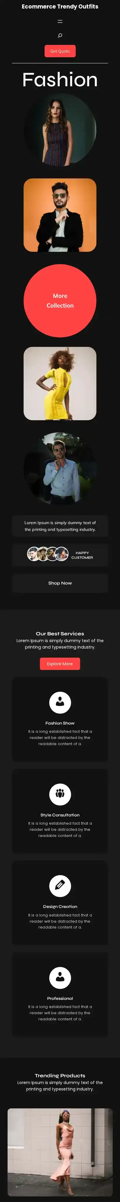 Ecommerce Trendy Outfits home page on mobile