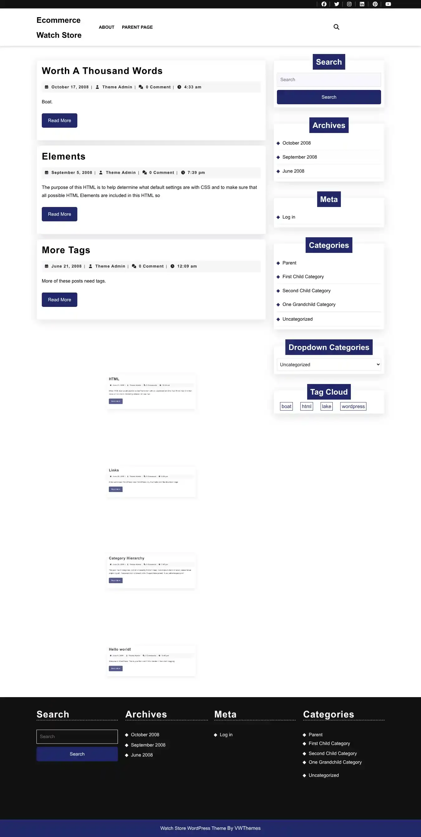 Ecommerce Watch Store home page on desktop