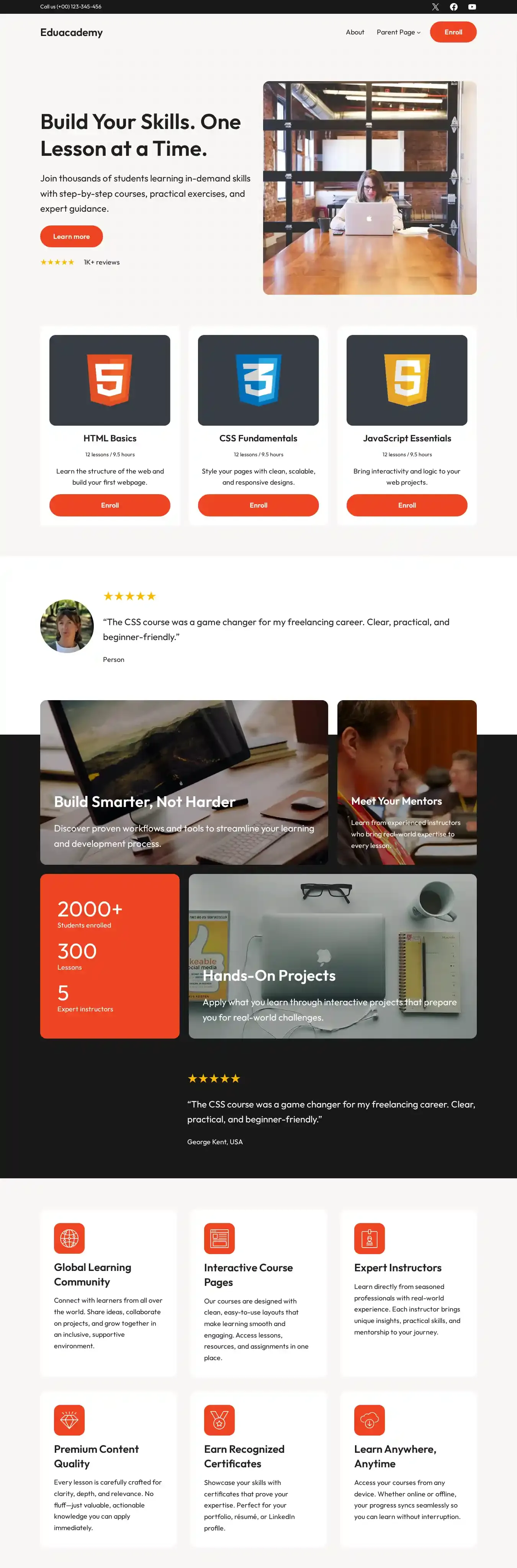 Eduacademy home page on desktop