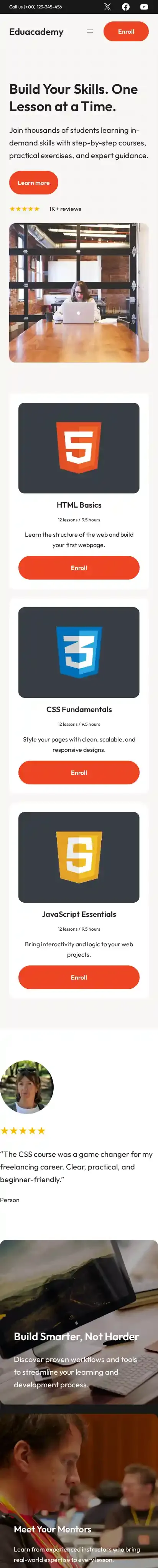 Eduacademy home page on mobile