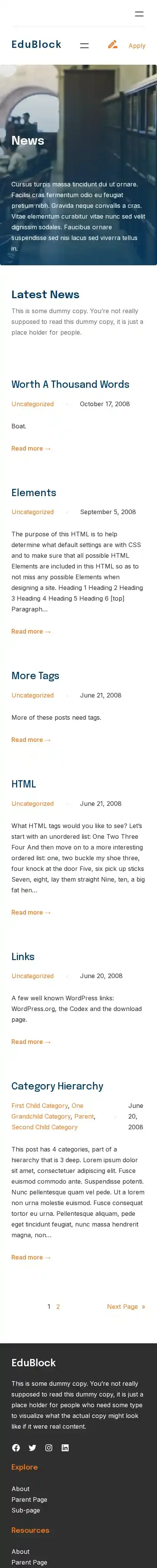 EduBlock home page on mobile