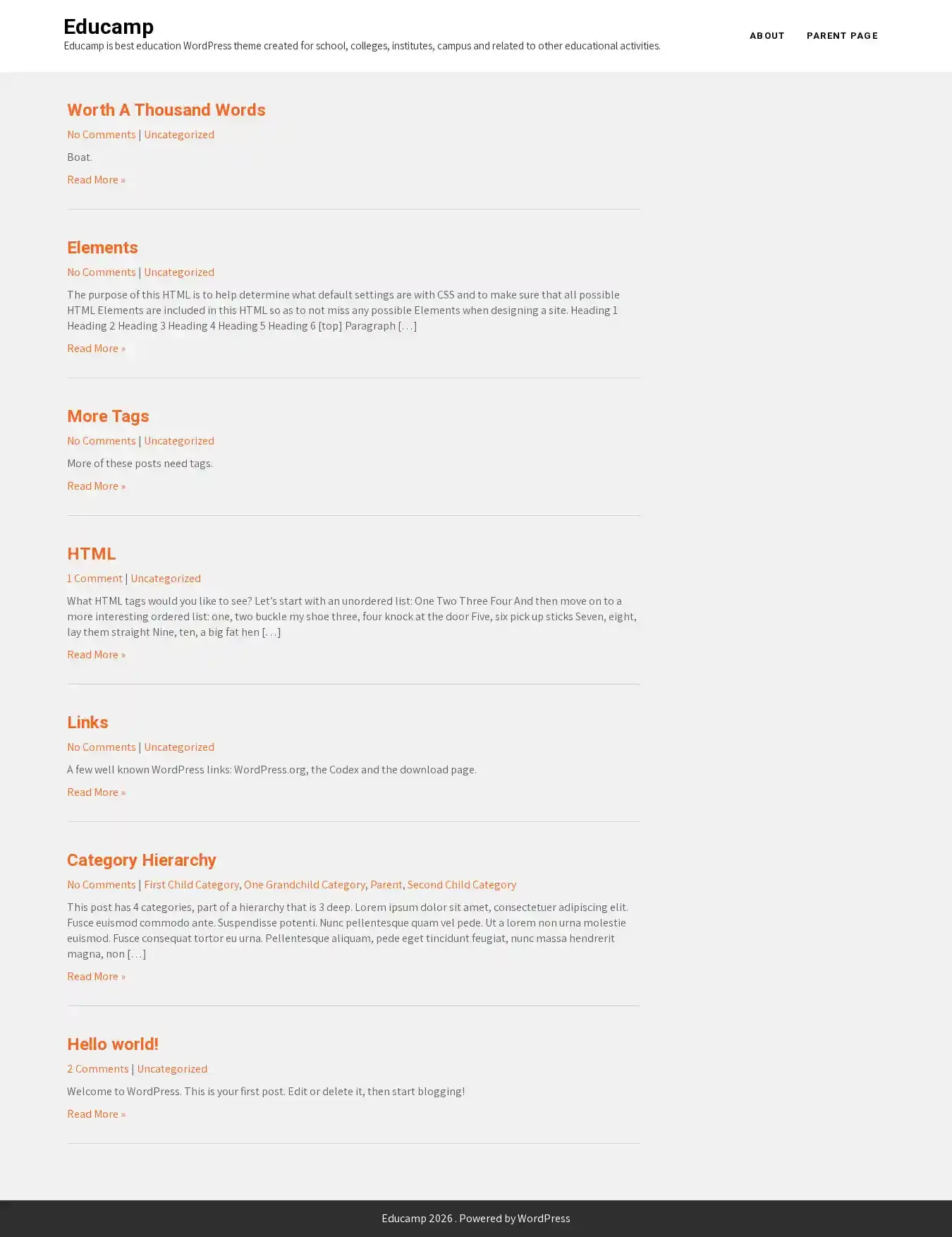 Educamp home page on desktop