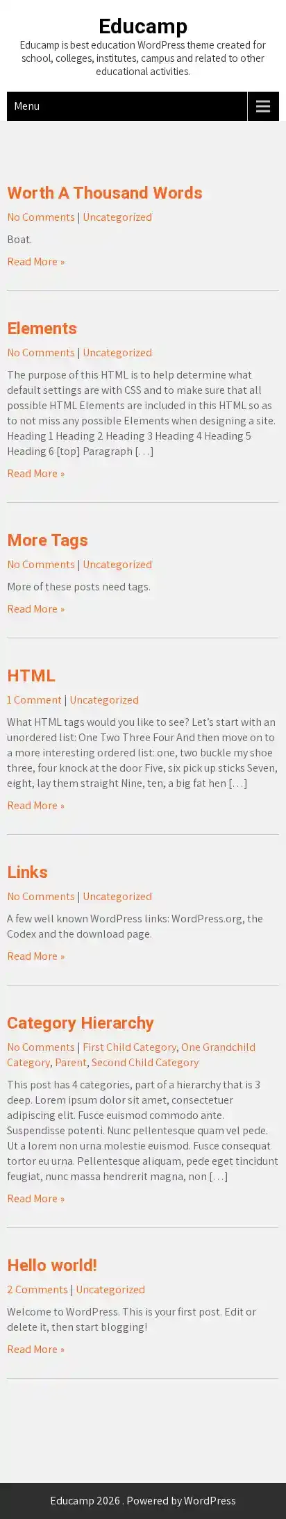 Educamp home page on mobile