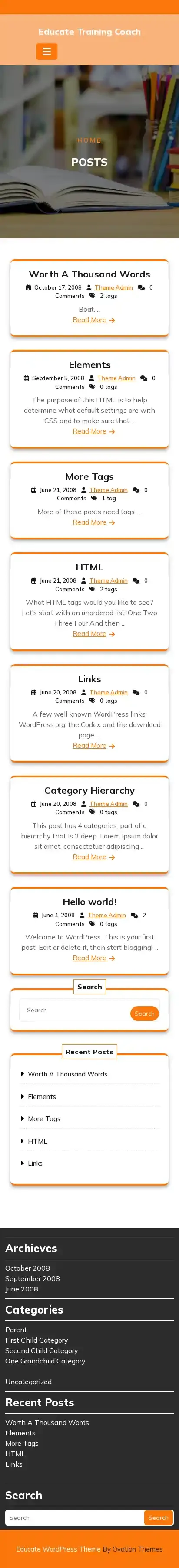 Educate Training Coach home page on mobile
