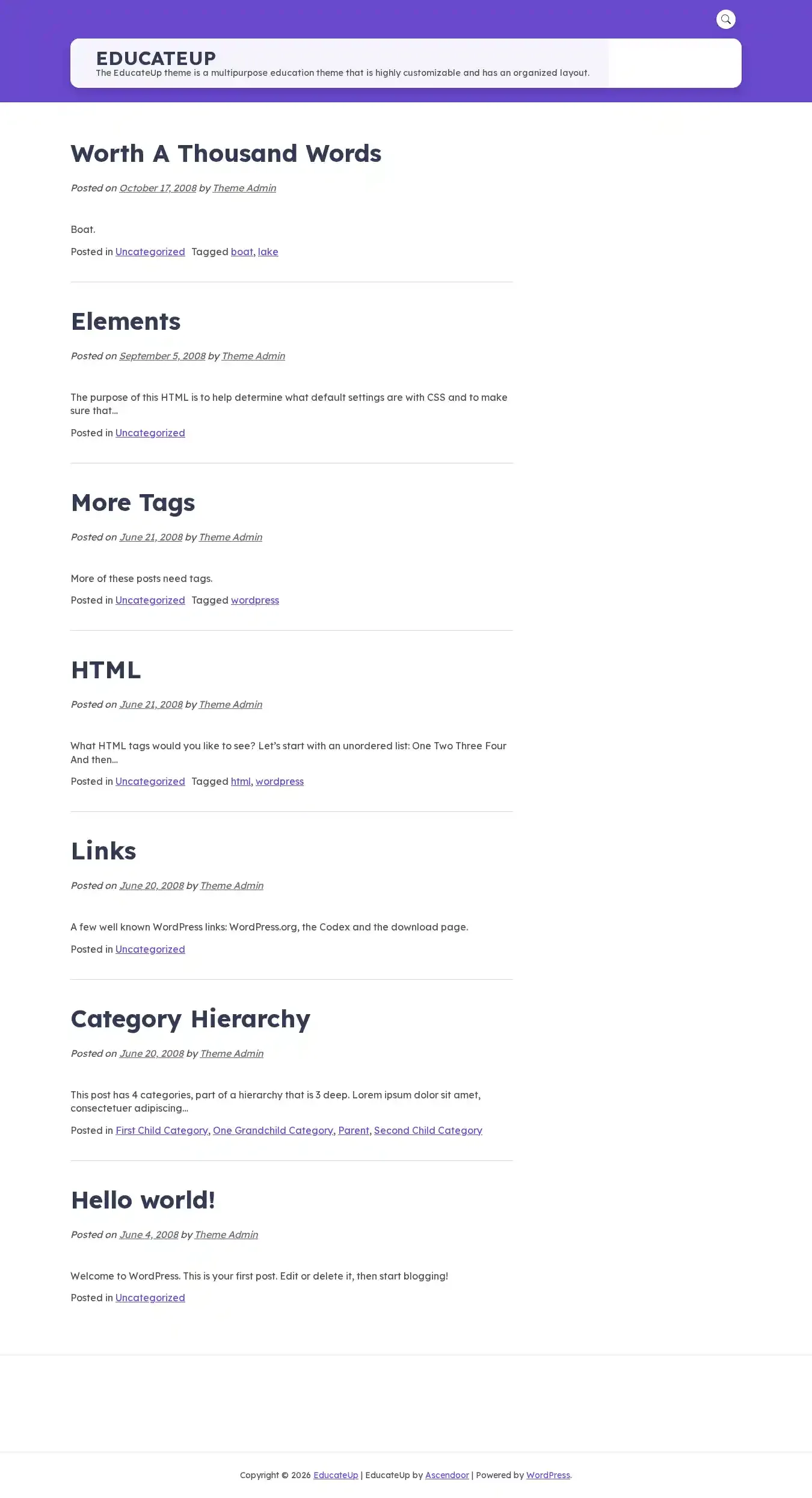 EducateUp home page on desktop