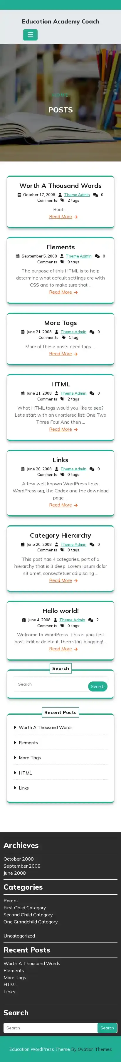 Education Academy Coach home page on mobile