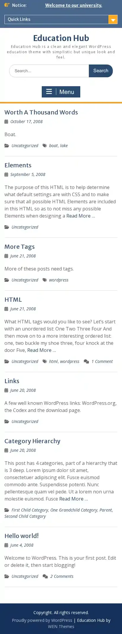 Education Hub home page on mobile