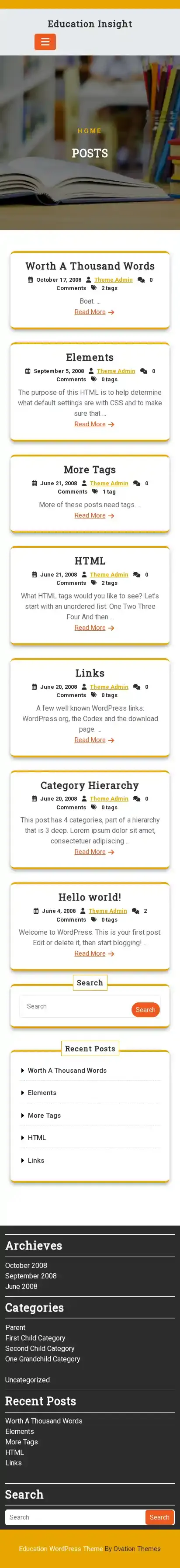 Education Insight home page on mobile