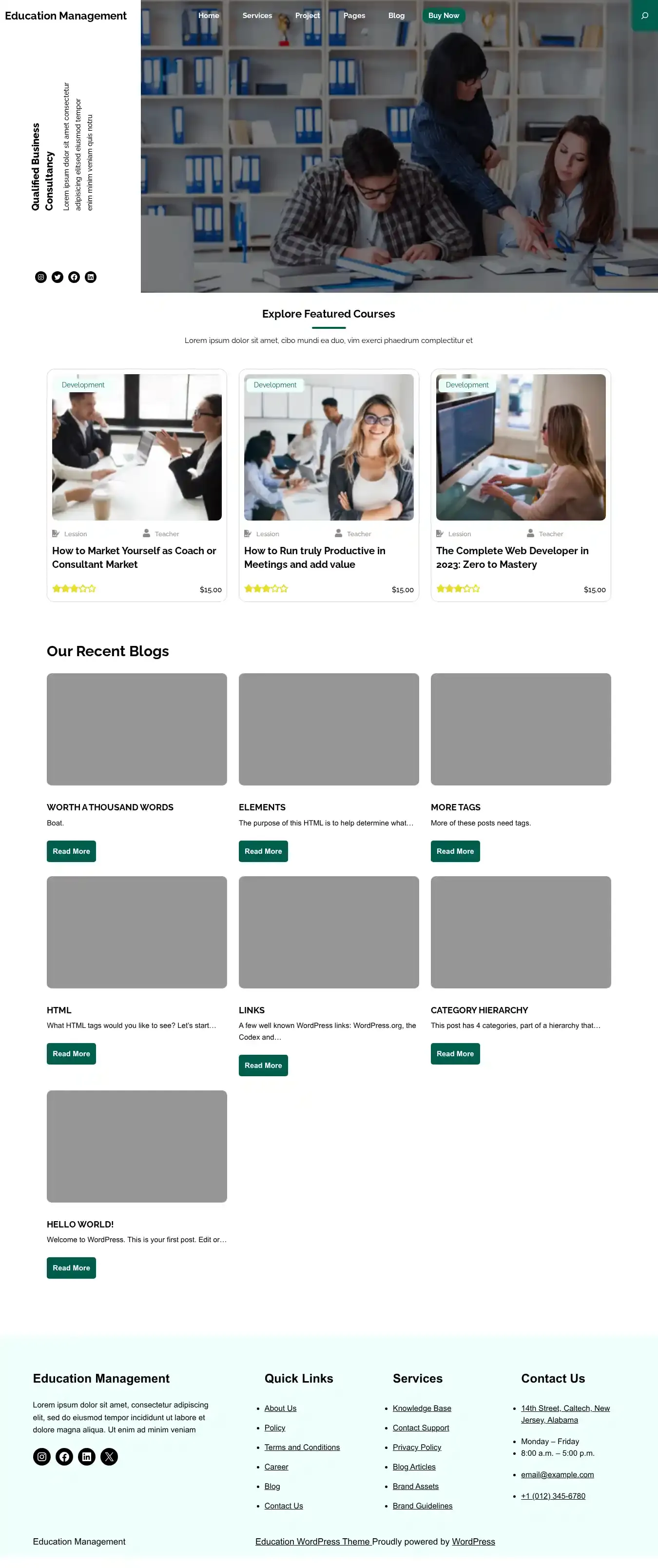 Education Management home page on desktop