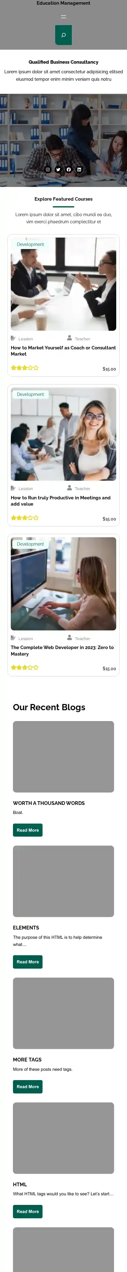 Education Management home page on mobile