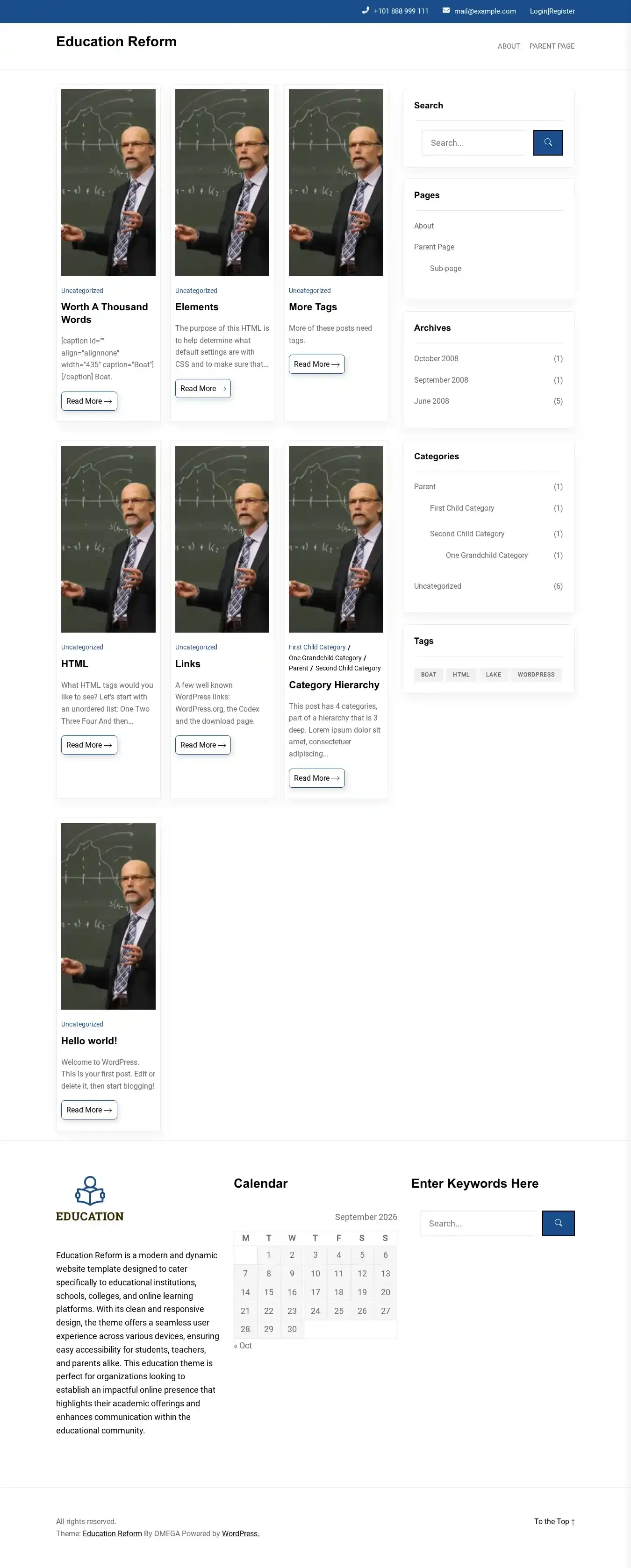 Education Reform home page on desktop