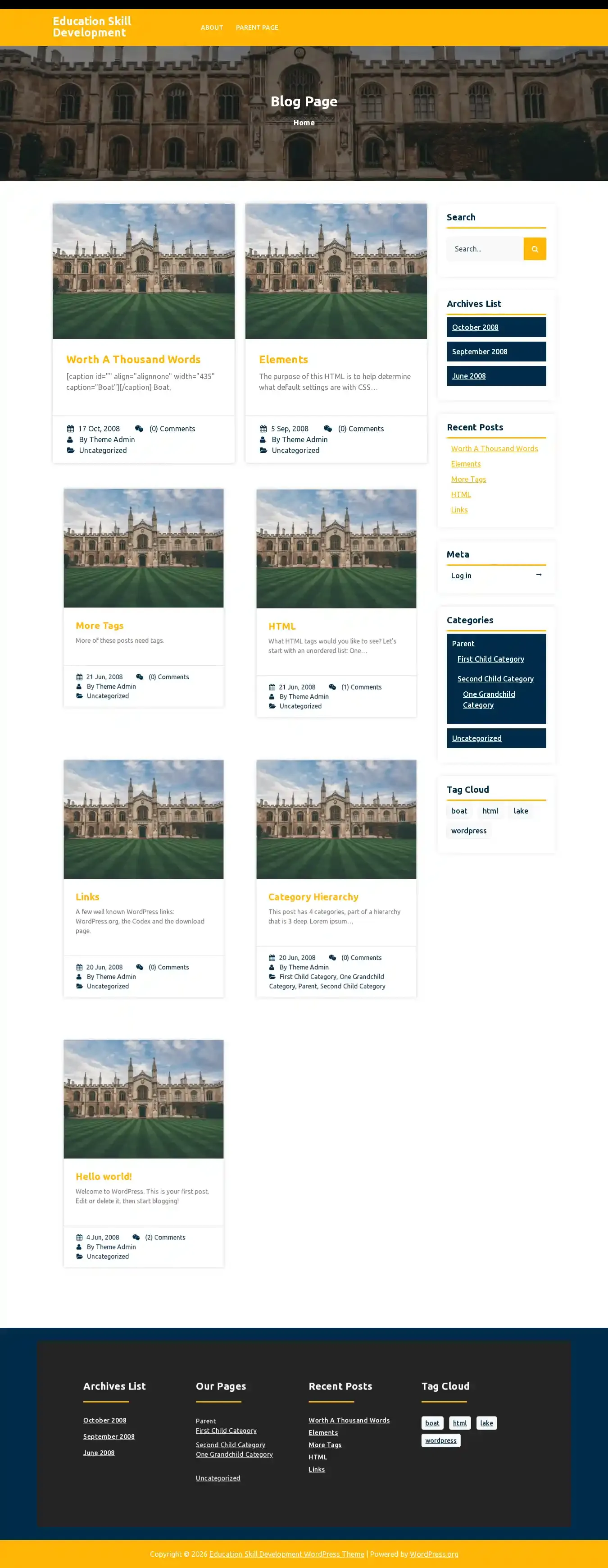 Education Skill Development home page on desktop