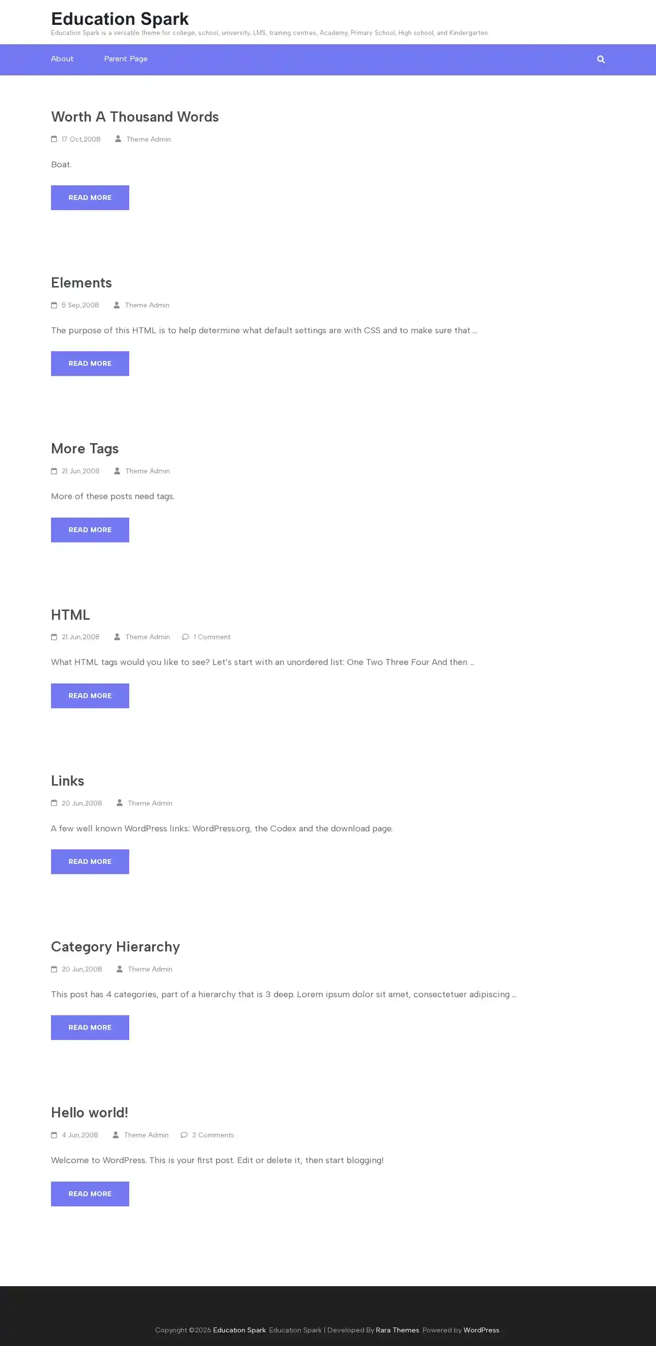 Education Spark home page on desktop